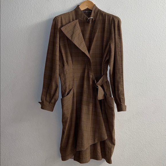 Thierry Mugler Brown/Tan Sculptural Glenplaid Vintage 80’s Dress Size 40 - Picture 1 of 15